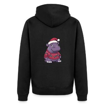Nilpferd Weihnachten Comic - Unisex Premium Bio Zip Hoodie - Schwarz - Hinten - Nico (187cm)