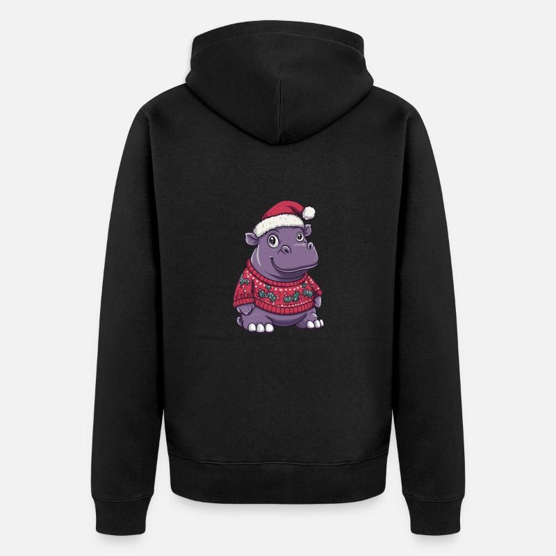 Hippopotame Noël Bande dessinée - Veste à capuche bio Premium Unisexe - noir