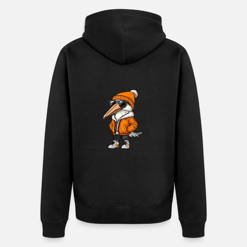 Pélican oiseau bande dessinée cool - Veste à capuche bio Premium Unisexe - noir