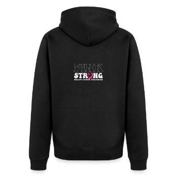 Pink Stärkeres Bewusstsein für Brustkrebs Ich trage Pink - Unisex Premium Bio Zip Hoodie - Schwarz - Hinten - Nico (187cm)