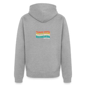 Promise Keeper Miracle Worker Waymaker Vintage - Unisex Premium Bio Zip Hoodie - Grau meliert - Hinten - Nico (187cm)