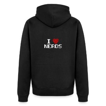I Love Nerds T-Shirt - I Heart Nerds - Unisex Premium Bio Zip Hoodie - Schwarz - Hinten - Nico (187cm)