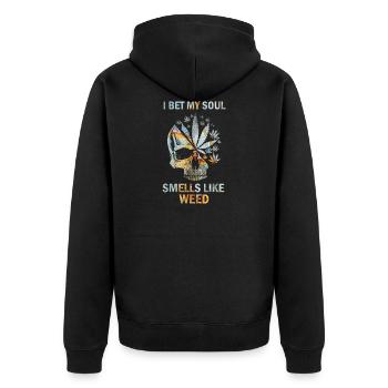 Cannabis Hanf THC 420 Seel Totenkopf - Unisex Premium Bio Zip Hoodie - Schwarz - Hinten - Nico (187cm)