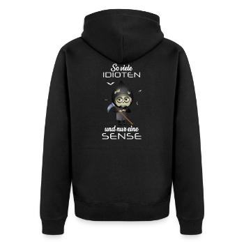 Bestatter | Leichenbestatter mit schwarzem Humor - Unisex Premium Bio Zip Hoodie - Schwarz - Hinten - Nico (187cm)