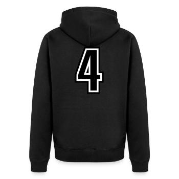 4 - Numéro 4 - Numéro de maillot bicolore changement de couleur - Veste à capuche bio Premium Unisexe - noir - Dos - Nico (187cm)