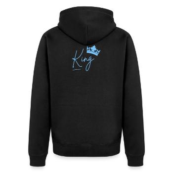 King Partnerschaft - Unisex Premium Bio Zip Hoodie - Schwarz - Hinten - Nico (187cm)