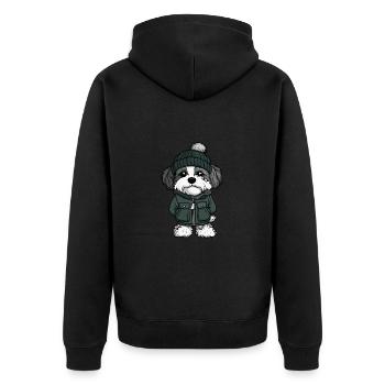 Havanese Hund Winter - Unisex Premium Bio Zip Hoodie - Schwarz - Hinten - Nico (187cm)