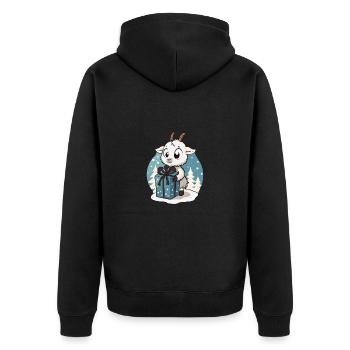 Niedliche Ziege packt Geschenk aus - Unisex Premium Bio Zip Hoodie - Schwarz - Hinten - Nico (187cm)