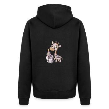Niedliche Giraffe packt Geschenk aus - Unisex Premium Bio Zip Hoodie - Schwarz - Hinten - Nico (187cm)