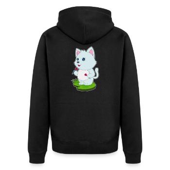 Katze Dart Dartpfeil - Unisex Premium Bio Zip Hoodie - Schwarz - Hinten - Nico (187cm)