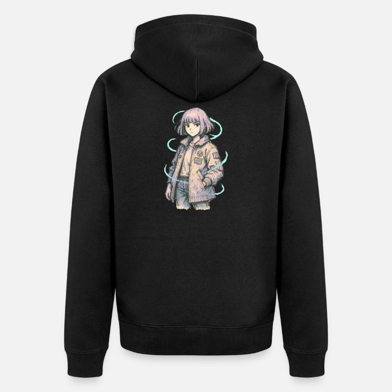 Neon Patch Bomber Mädchen - Unisex Premium Bio Zip Hoodie - Schwarz
