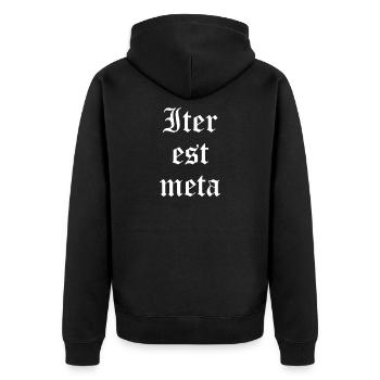 Iter est Meta Blackletter Print - Veste à capuche bio Premium Unisexe - noir - Dos - Nico (187cm)