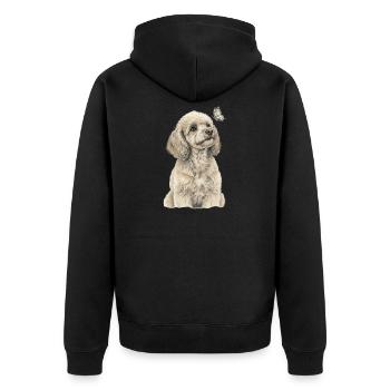 Pudel  mit Schmetterling Hund Goldendoodle - Unisex Premium Bio Zip Hoodie - Schwarz - Hinten - Nico (187cm)