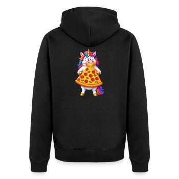 Unicorn Pizza Cheese Pull - Unisex Premium Organic Zip Hoodie - black - Back - Nico (187cm)