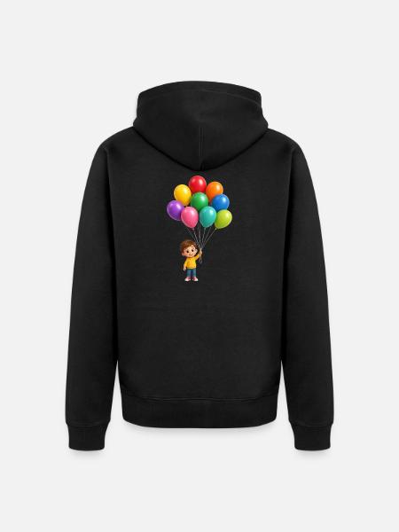 Glückliches Kind mit Regenbogenballons - Unisex Premium Bio Zip Hoodie - Schwarz