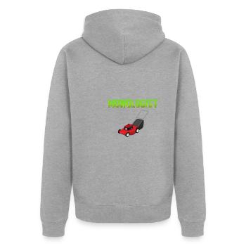 Mowologist, land mowing - Unisex Premium Organic Zip Hoodie - heather grey - Back - Nico (187cm)