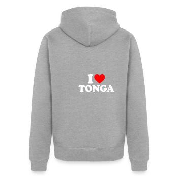 i love tonga, polynesian tonga - Unisex Premium Organic Zip Hoodie - heather grey - Back - Nico (187cm)