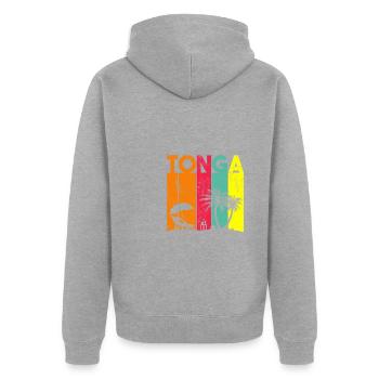 tonga, vintage polynesian tonga - Unisex Premium Organic Zip Hoodie - heather grey - Back - Nico (187cm)