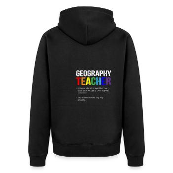 Geography teacher definition, Geography teacher - Unisex Premium Organic Zip Hoodie - black - Back - Nico (187cm)
