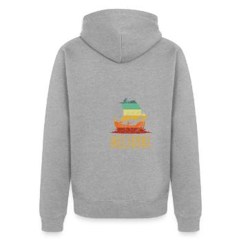 Helsinki suomi, Finland - Unisex Premium Organic Zip Hoodie - heather grey - Back - Nico (187cm)