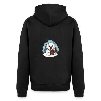 Niedlicher Eisbär mit Geschenk an Weihnachten - Unisex Premium Bio Zip Hoodie - Schwarz - Hinten - Nico (187cm)