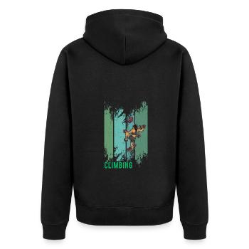 Bouldern Klettern Sportarten Turnhalle Wand - Unisex Premium Bio Zip Hoodie - Schwarz - Hinten - Nico (187cm)