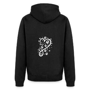 Herz mit Pfötchen und Sternen - Unisex Premium Bio Zip Hoodie - Schwarz - Hinten - Nico (187cm)