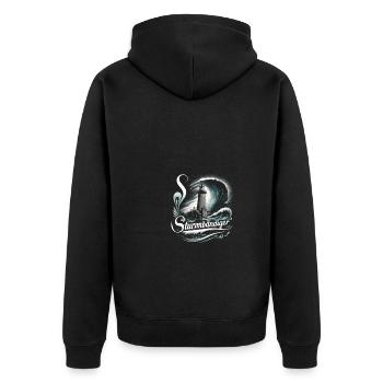 Sturmbändiger Leuchtturm Naturgewalt Meer - Unisex Premium Bio Zip Hoodie - Schwarz - Hinten - Nico (187cm)