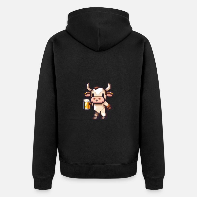 Vache bière pixel - Veste à capuche bio Premium Unisexe - noir