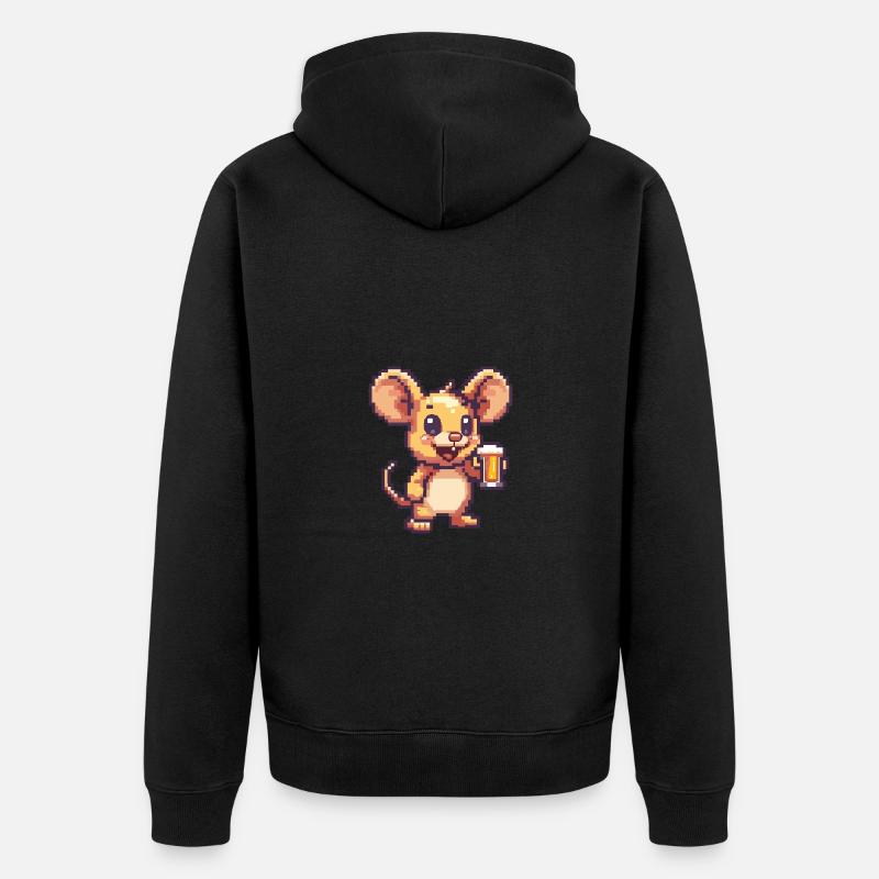 Mouse Beer Pixel - Unisex Premium Organic Zip Hoodie - black