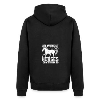 Ein Leben ohne Pferde - Das glaube ich nicht - (2) - Unisex Premium Bio Zip Hoodie - Schwarz - Hinten - Nico (187cm)