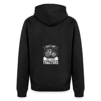 Nur ein Junge, der Traktoren liebt - Unisex Premium Bio Zip Hoodie - Schwarz - Hinten - Nico (187cm)