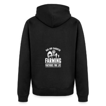 Vater und Tochter - Farmpartner fürs Leben - - Unisex Premium Bio Zip Hoodie - Schwarz - Hinten - Nico (187cm)