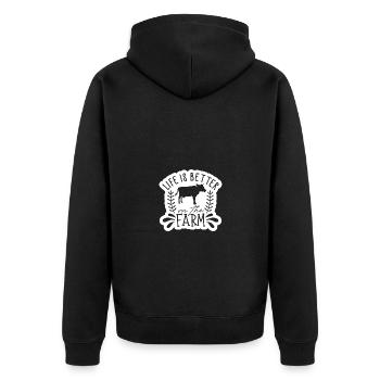 Das Leben ist besser auf dem Bauernhof 4 - - Unisex Premium Bio Zip Hoodie - Schwarz - Hinten - Nico (187cm)