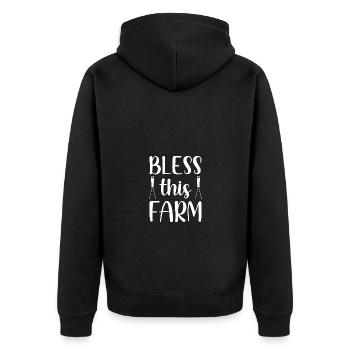 Bless this farm - - Unisex Premium Organic Zip Hoodie - black - Back - Nico (187cm)