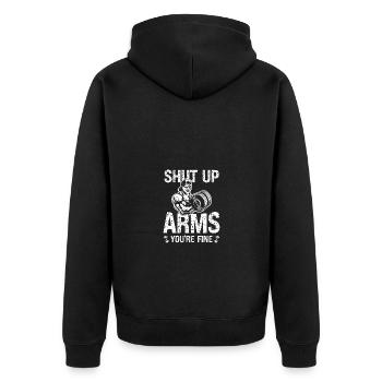 Halt die Klappe Arme du bist in Ordnung - - Unisex Premium Bio Zip Hoodie - Schwarz - Hinten - Nico (187cm)