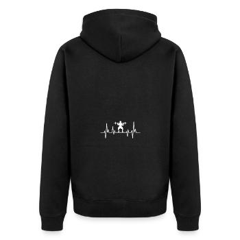 Dynamophilie, gymnase, fitness, palpitations cardiaques - Veste à capuche bio Premium Unisexe - noir - Dos - Nico (187cm)