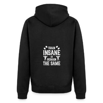 Train like a madman or stay on track - Unisex Premium Organic Zip Hoodie - black - Back - Nico (187cm)