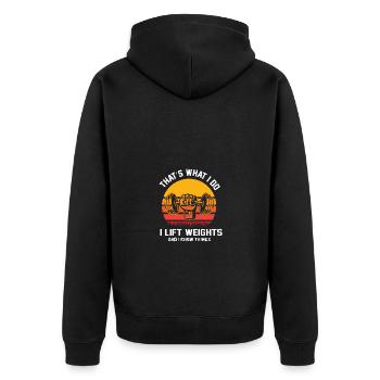 Das ist was ich tue Ich hebe Gewichte und ich weiß - Unisex Premium Bio Zip Hoodie - Schwarz - Hinten - Nico (187cm)