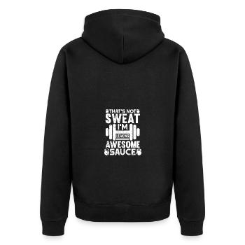 Das ist kein Schweiß, ich verliere geile Soße - - Unisex Premium Bio Zip Hoodie - Schwarz - Hinten - Nico (187cm)