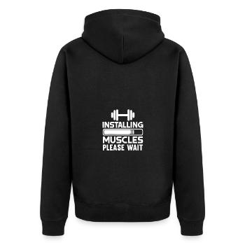 Installation von Muskeln Bitte warten - - Unisex Premium Bio Zip Hoodie - Schwarz - Hinten - Nico (187cm)
