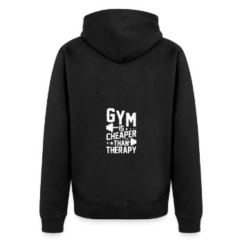Fitnessstudio ist billiger als Therapie - - Unisex Premium Bio Zip Hoodie - Schwarz - Hinten - Nico (187cm)