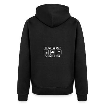 I think 24-7 365 days a year - wine - Boxhandsc - Unisex Premium Organic Zip Hoodie - black - Back - Nico (187cm)
