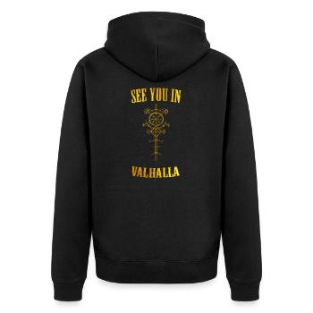 Wikinger Runen Nordisch Walhalla - Unisex Premium Bio Zip Hoodie - Schwarz - Hinten - Nico (187cm)