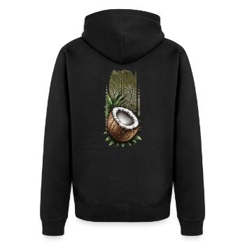 Tropical Bounty: Coconut on Verdant Leaves - Unisex Premium Organic Zip Hoodie - black - Back - Nico (187cm)