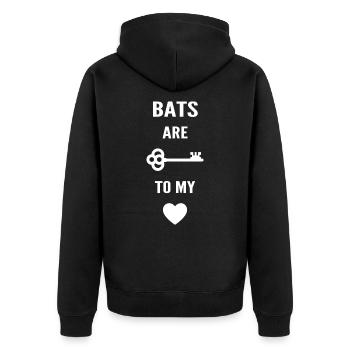 Fledermäuse sind der Schlüssel zu meinem Herzen - Unisex Premium Bio Zip Hoodie - Schwarz - Hinten - Nico (187cm)