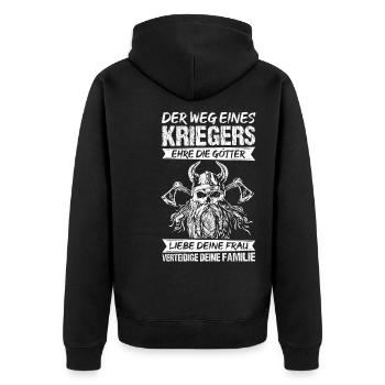 Der Weg Eines Kriegers Ehre Die Götter Liebe Deine - Unisex Premium Bio Zip Hoodie - Schwarz - Hinten - Nico (187cm)