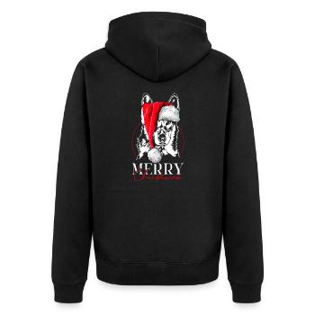 Tschechoslowakischer Wolfhund Merry Christmas - Unisex Premium Bio Zip Hoodie - Schwarz - Hinten - Nico (187cm)