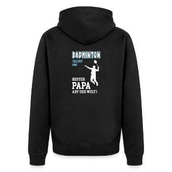 Badminton Bester Papa Vater Vatertag Geburtstag - Unisex Premium Bio Zip Hoodie - Schwarz - Hinten - Nico (187cm)