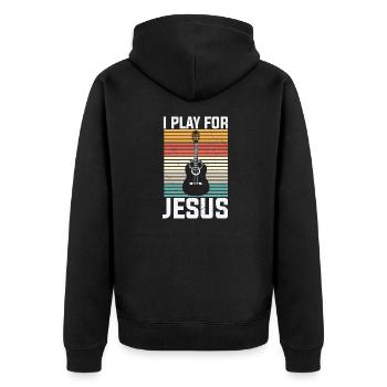 Guitar Player I Play for Jesus Christian God - Unisex Premium Bio Zip Hoodie - Schwarz - Hinten - Nico (187cm)
